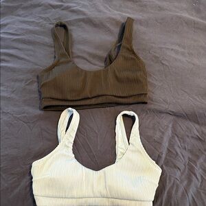 Hollister set of 2 size L black and baby blue ribbed bikini tops